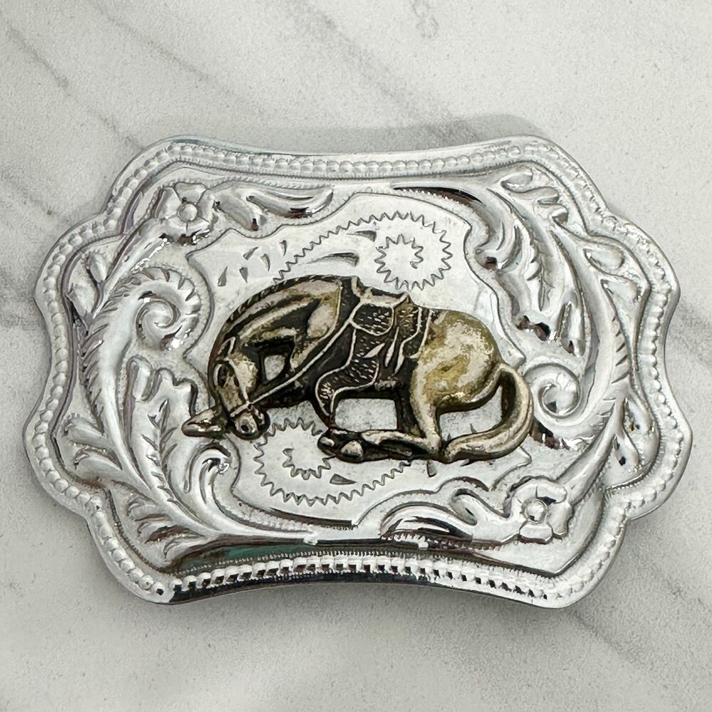 Vintage Western Saddled Horse Belt Buckle Silver Tone ✨